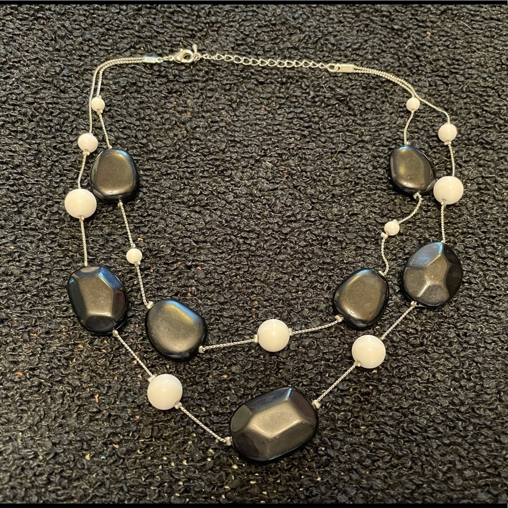 Chunky black and white costume necklace